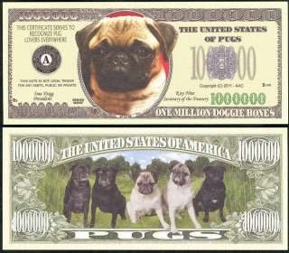 PUG DOG MILLION DOLLAR NOVELTY MONEY   LOT OF 2 BILLS  