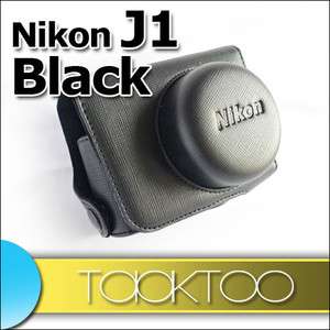   Leather Camera Case Bag with Neck Strap for Nikon J1 Black 10mm lens