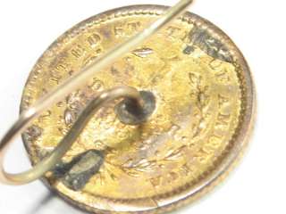 ANTIQUE 22K GOLD US LIBERTY $1 ONE DOLLAR COIN EARRINGS c1850s NO 