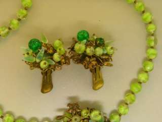 Miriam Haskell Demi Peridot Bi Color Art Glass Bead Demi Set Necklace 
