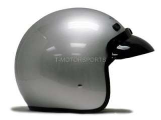 SILVER CAFE RACER OPEN FACE MOTORCYCLE HELMET+GOGGLES M  
