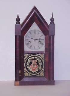 NEW HAVEN CLOCK CO. WOOD STEEPLE CLOCK REVERSE PAINTED  