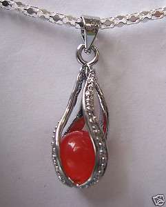 Beautiful Orange red Opal pendant necklace  