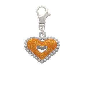   Enamel Swirl Heart with Beaded Border Silver Plated Clip Jewelry
