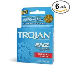  Trojan ENZ Latex Condoms, Spermicidal Lubricant, 3 Per Box 