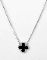   Leaf Clover Necklace Silver Gold Black Onyx Mother of Pearl  
