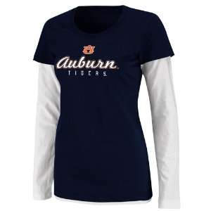 Auburn Tigers Ladies Fiesta Double Layer Long Sleeve T Shirt   Navy 