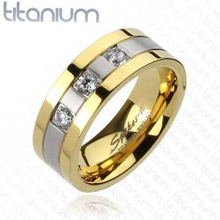 Mens solid titanium ring with Gold IP Edges 2 Tone Brushed Center 