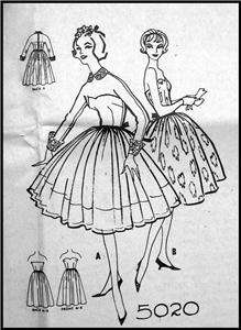 Vintage 50s  DAZZLING STRAPLESS COCKTAIL DRESS Sewing Pattern 5020 