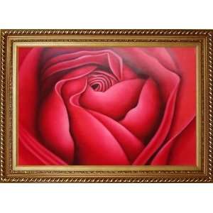  Giant Deep Red Rose Oil Painting, with Exquisite Dark Gold 