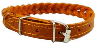 Genuine Leather Dog Collar 11 14 Braided Orange Small  