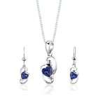   Silver Heart Shape Sapphire Pendant Earrings and 18 inch Necklace Set