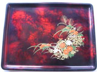 Vintage Toyo Japan Floral Red Lacquer Serving Tray WOW  