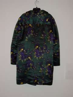 New MARNI Green Purple Silk Satin Floral Coat Jacket 10  