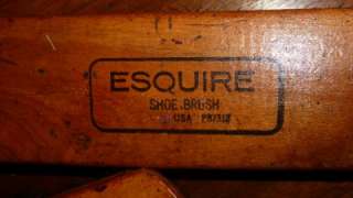  VTG / ANTIQUE REDWOOD SHOE SHINE BOX WITH 3 ESQUIRE HORSE HAIR BRUSHES