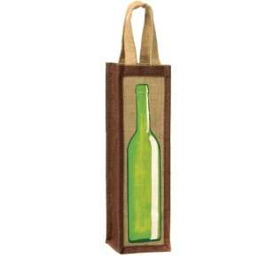  Green Bottle Imprinted Jute Single Bottle Wine Bag w 