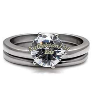   Solitaire CZ Stainless Steel Wedding/Engagement Ring Set SIZE 6  