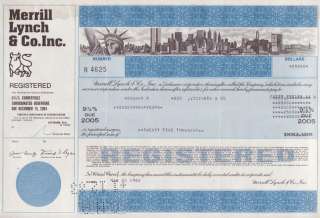 Merrill Lynch & Co.   $25000 Bond Certificate   Manhattan Skyline 