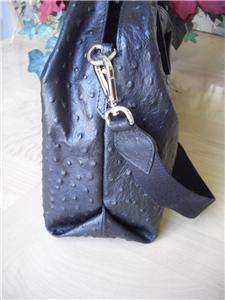 FURLA Elisabeth Black Leather Ostrich Embossed Handbag Hobo Tote Bag 