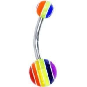   ™ Belly Button Ring Navel Rainbow Jawbreaker Body Jewelry 14 Gauge