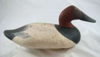 Antique Wooden Decoy Duck Canvasback Carved Hand Painted Red Circle 
