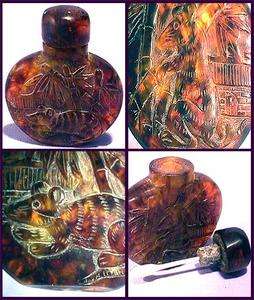   Real Solid Carved Amber Field Mouse Mice unusual Ornament Snuff Bottle