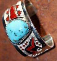 Navajo Michael Perry Sterling Turquoise Coral Bracelet  