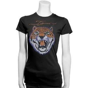   Tigers Ladies Black Rhinestone Mascot T shirt: Sports & Outdoors