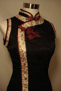 NEW Black Chinese Cheongsam Dress qi pao Dragon Texture  