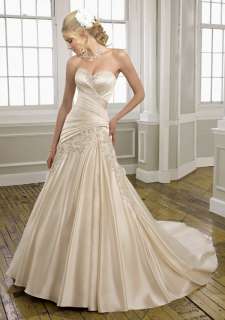 Bright Satin Wedding Dress Bridal Size:4 6 8 10 12 14 16 18 or custom 