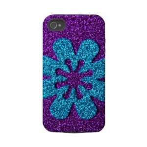  Purple Blue Glitter Retro Flower Tough Iphone 4 Case Cell 