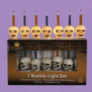 Set of 7 Skull Halloween Bubble Lights   Black Wire 