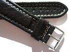 Black padded white stitched leather watch band 22 mm