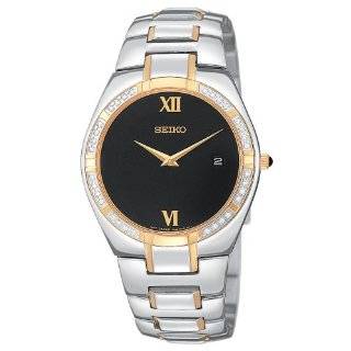  Seiko Mens SKP340 Diamond Dress Black Ion Watch Watches