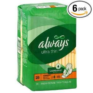 Always Ultra Thin Overnight with Wings, Unscented Pads 28 Count (Case 