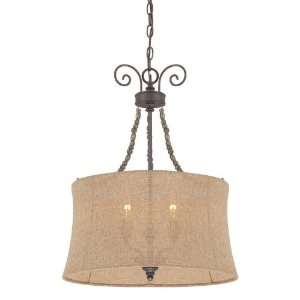 Quincy Collection 3 Light 24 Seville Iron Pendant with Burlap Shade 