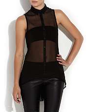Black (Black) Black Sheer Sleeveless Shirt  249972401  New Look