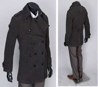 2012 Mens Stylish Double Breasted Epaulet Long Trench Coat Jacket 
