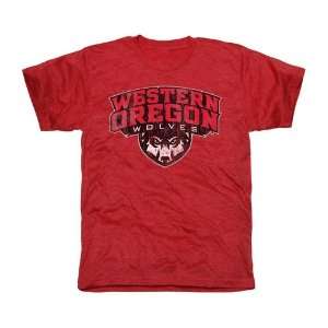 Western Oregon Wolves Distressed Primary Tri Blend T Shirt   Red 