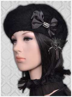 SH Off White Black Purple Bowknot Lady Beanie Hat Cap New Gothic Downy 