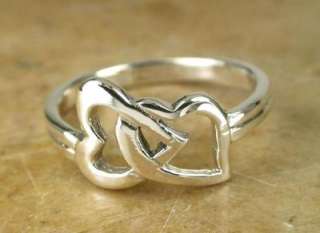 UNIQUE STERLING SILVER CONNECTED HEARTS RING sz 8 HEART  