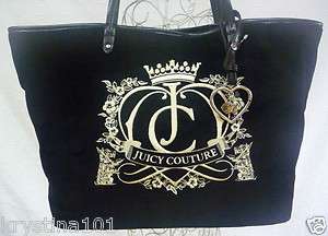 Juicy Couture Scottie Dogs Velour Tote Bag Crown Black Leather Bag 