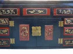 Black Lacquer Chinese Red Golden Carving TV Stand Buffet Table s1783 