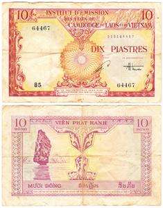 1953 French Indo China (Vietnam Issue) 10 Piastres  10 Dong Bank Note 