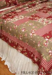 ALICE ROMANTIC FRENCH RED PATCHWORK KING QUILT SET  