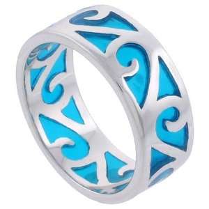  Sterling Silver Swirl Topaz Blue Resin Flat Band size 7 Jewelry