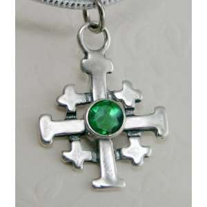   Jerusalem Cross Accented with a Faceted Emerald Green Quartz Jewelry