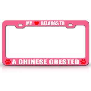 MY HEART BELONGS TO A CHINESE CRESTED Dog Pet Steel Metal Auto License 