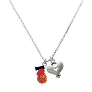 Love Basketball   Red Heart and Silver Heart Charm Necklace