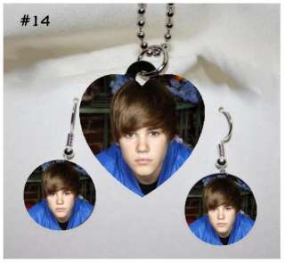 JUSTIN BIEBER Photo Charm Necklace & Earring Set #14  